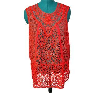 NWT Anthropologie Tiny Red Gardenia Lace Top XL Festival Bohemian
